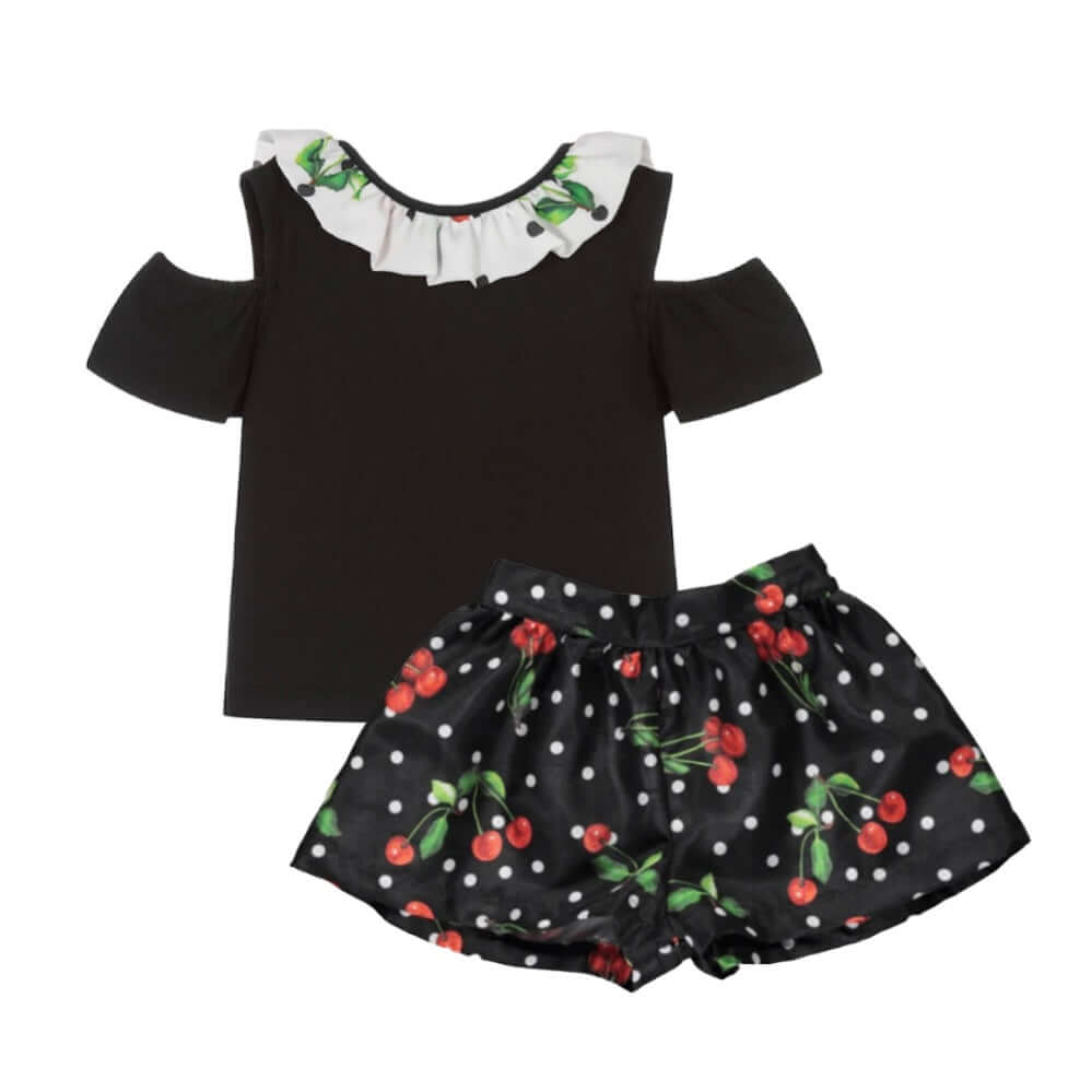 Piccola Speranza Girls Black Spot Cherry Short Set