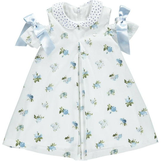Girls Blue Floral Bow Dress
