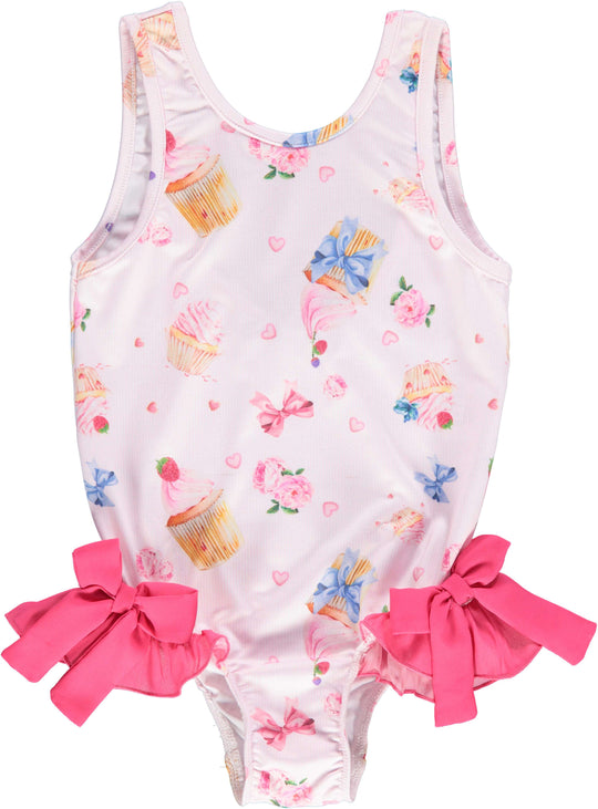 Girls Pink Icecream Print Swimsuit