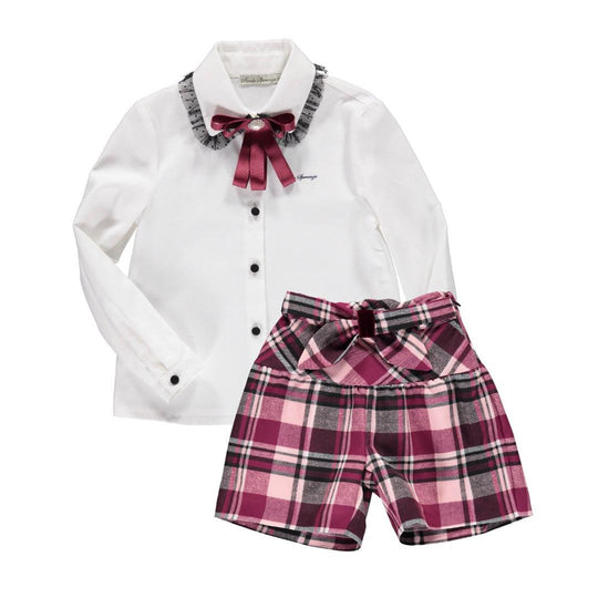 Girls Pink Tartan Shorts & Blouse