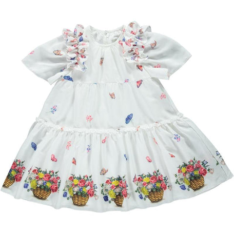 Piccola Speranza Girls White Flower Basket Dress