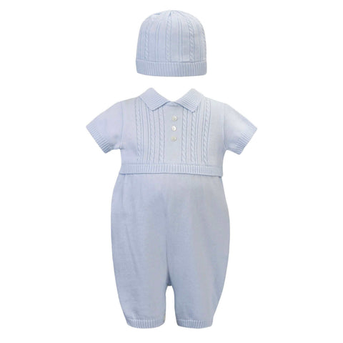 Sarah Louise Baby Boys Blue Knit Romper And Hat Set