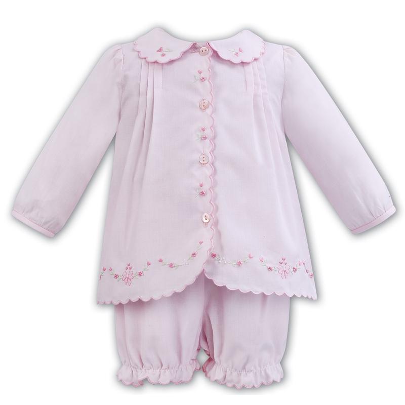 Sarah Louise Baby Girls Pink Hand Embroidered Two Piece Set