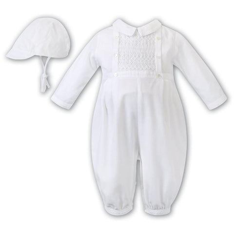 Sarah Louise Boys White Romper & Cap