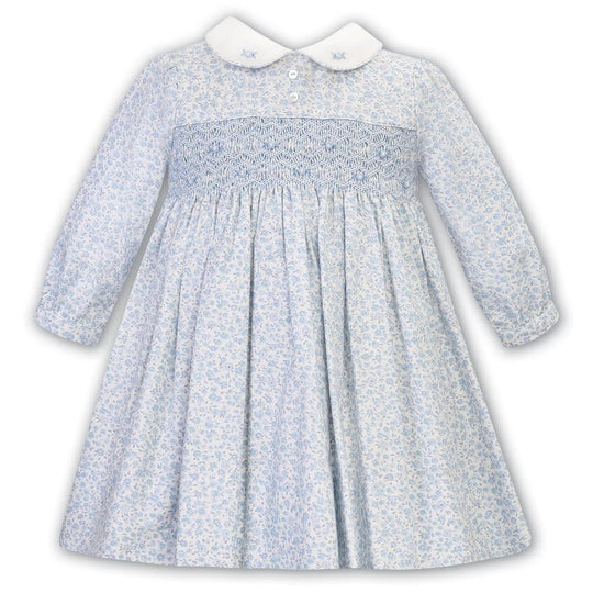 Girls Blue Hand Smocked Rose Dress