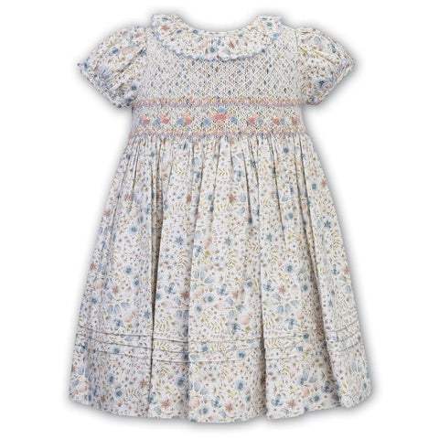 Sarah Louise Girls Ivory / Blue Woodland Print Dress