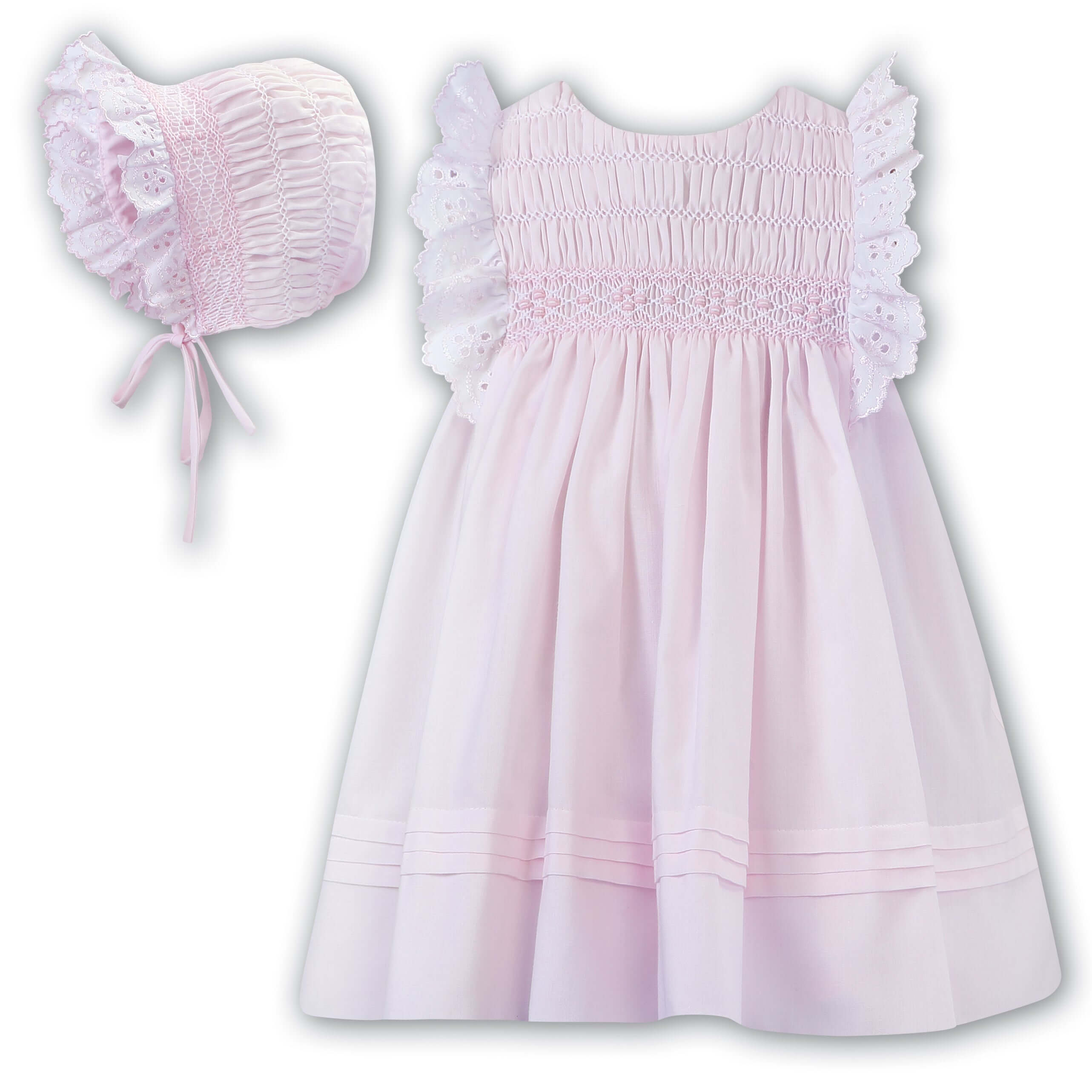 Sarah Louise Girls Pink Dress & Bonnet