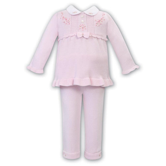 Girls Pink Embroidered Flower Set