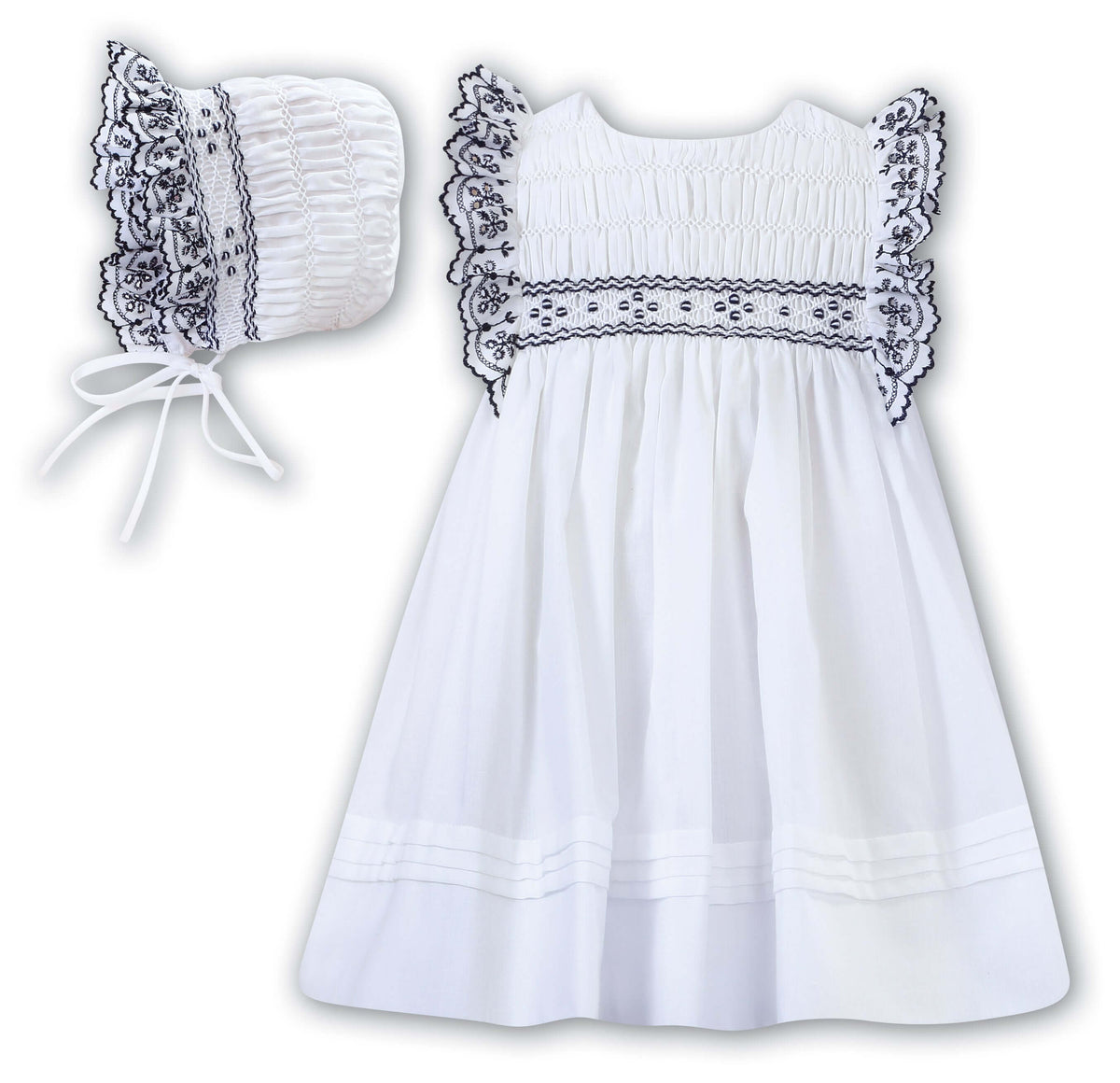 Sarah Louise Girls White Smocked Dress & Bonnet