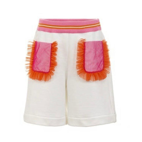 Girls White Ruffle Trim Shorts