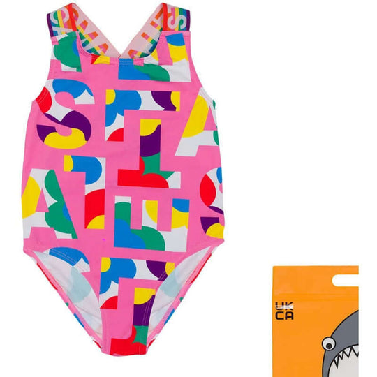 Girls Pink Logo Swimming Costume