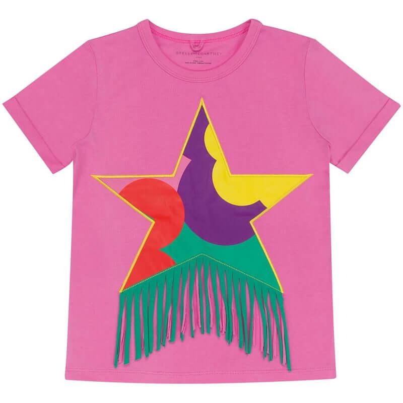 Stella McCartney Kids Girls Pink Star Fringe T-Shirt