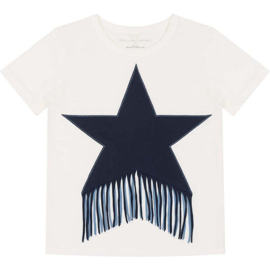 Girls White Fringe Star T-Shirt