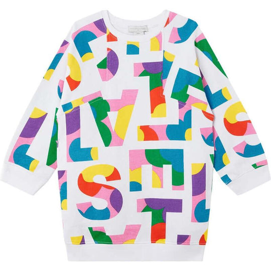 Girls White Multi Logo Dress