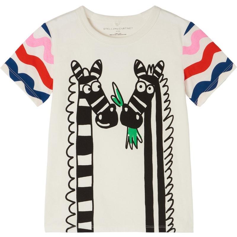 Stella McCartney Kids Girls White Zebra Print Cotton T-Shirt