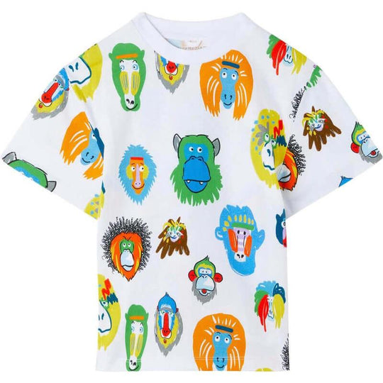 Boys White Cotton Monkey Print T-Shirt