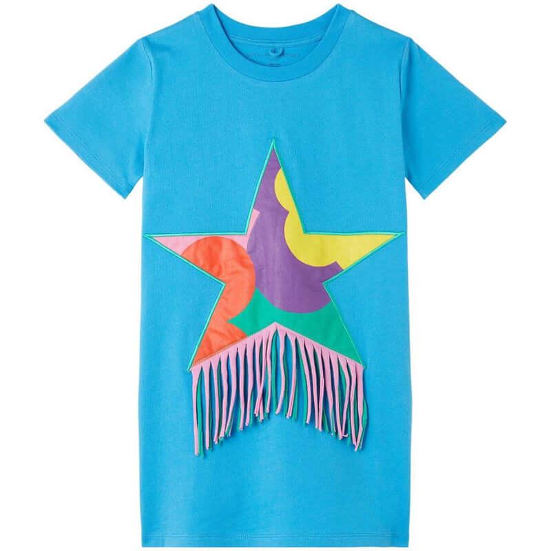 Stella McCartney Kids Girls Blue Star Fringe T-Shirt Dress