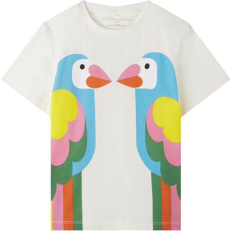 Stella McCartney Kids Girls White Parrot Print T-Shirt