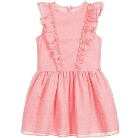 Girls Pink Flocked Dress