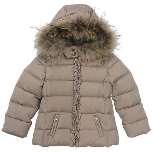 Girls Taupe Coat With Fur Coat