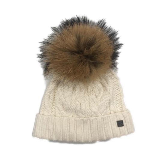Unisex Cream Faux Fur Knitted Hat