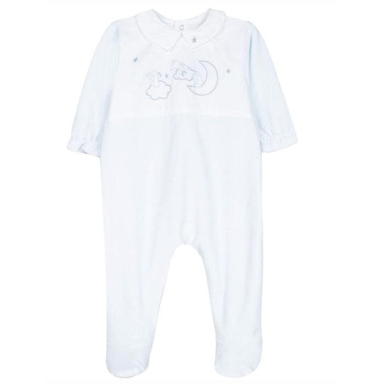Boys Sky Blue Velour Babygrow
