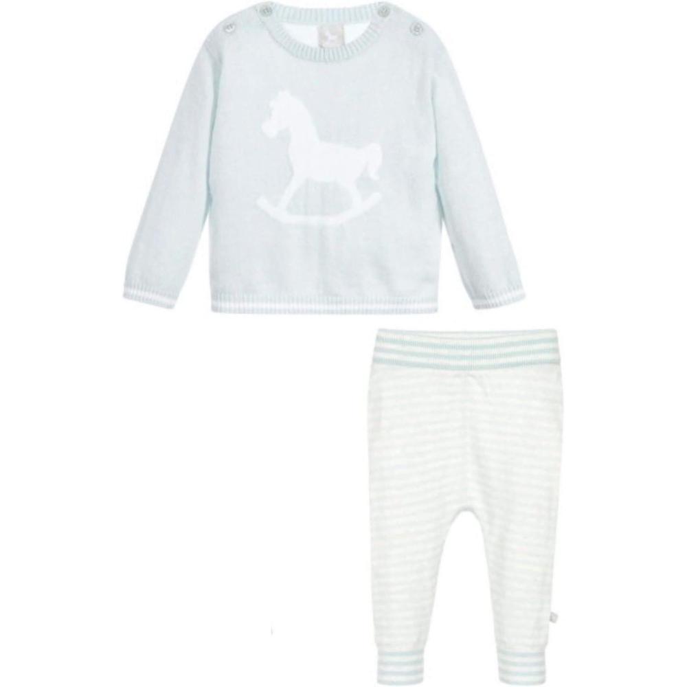 The Little Tailor Baby Boys Knitted Pale Blue Jumper and Leggings