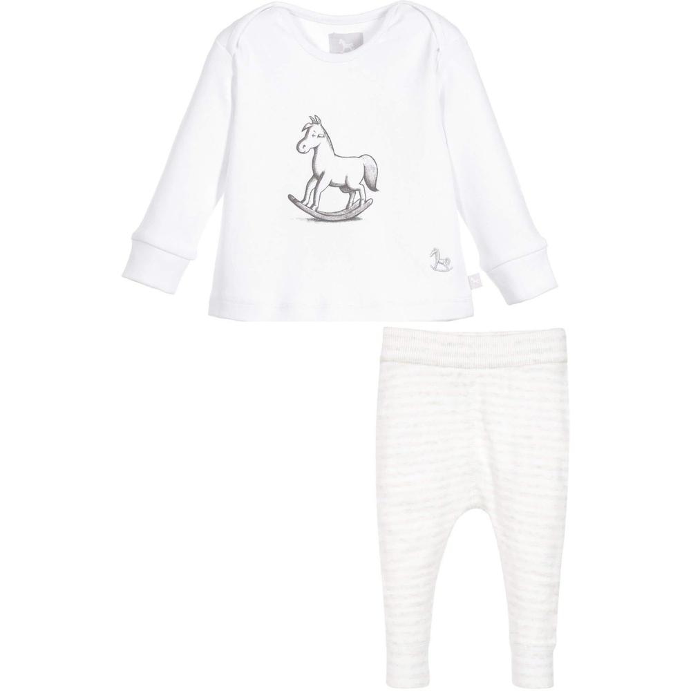 The Little Tailor White Rocking Horse Top and Knitted Leggings